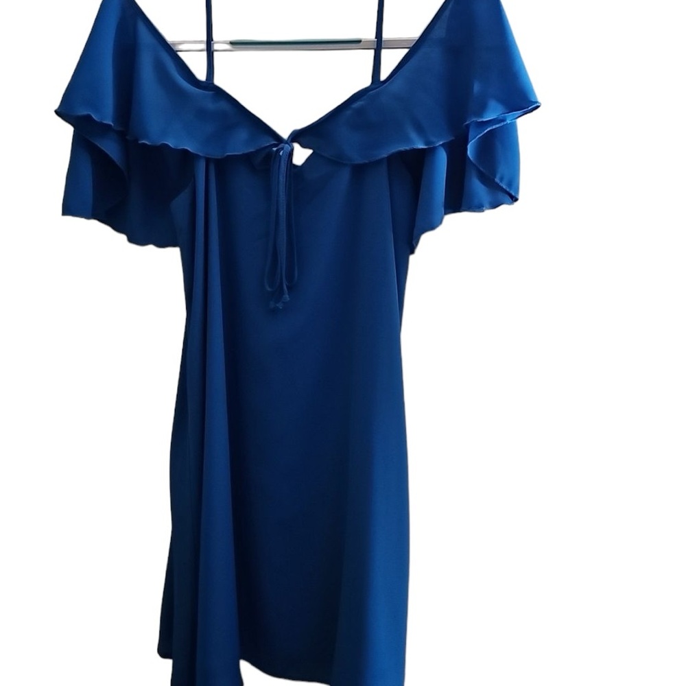 Mary and Mabel French blue swinging dress with sheer ruffle top size M